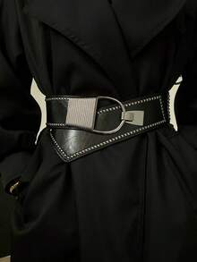 1 pieza Cinturón ancho elástico vintage para mujer con remaches, estilo punk - Negro - Ver 1