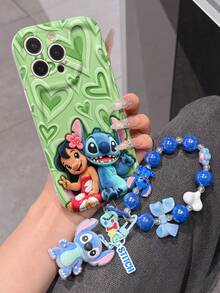 Disney Has Authorized, Phone Case - Chain Set, The Stitch Lilo & Stitch 3D Phone Case Plus A Silicone 3D Stitch Bracelet With Metallic Ring Removable Bracelet, Stitch And Angel Pattern, Compatible With Iphone17/16/15/14/13/12/13/XS/XR/X Plus Pro Max, A Stylish Cartoon Phone Case, The Perfect Gift Choice, Phone Protection, Durable Phone Cover, Great Gift For Friends And Family. - 白色 - 查看 4