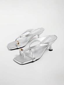 5cm New Colorblock Minimalist Toe-Post Wedge Sandals Women 2025 Summer Open-Toe High Heels - Silver - View 5