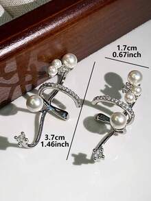 1 Pair Elegant Luxury French Style Glass Faux Pearl Ear Cuff, Suitable For Women's Daily Casual Wear - Silver - View 6