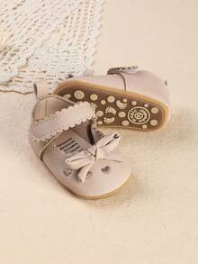1 Pair Newborn Infant Girl Embroidered Heart Bow Cute Fashion Versatile Princess Shoes Suitable For Spring And Autumn - Apricot - View 2