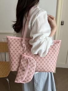 Bolso Tote de Gran Capacidad para Mujer, Bolso de Hombro para Estudiante Universitaria y Viajera - Rosa - Ver 7