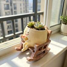 1个摇椅造型多肉植物盆栽树脂工艺品装饰，/咖啡/笑脸花盆，桌面装饰，花园庭院植物花盆 - 彩色 - 查看 11