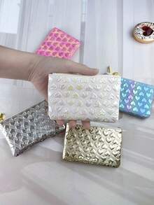 XD Children's Embossed Heart Pattern Mini Cute Minimalist Wallet Earphone Bag Zipper Coin Purse Multifunctional Card Holder Girls Key Bag Wallet Mini Wallet, Suitable For Kids Back To School, Commuting, Travel - Multicolor - View 4