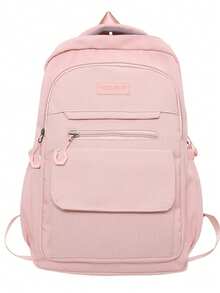 Unisex Casual Backpack, Solid Color Multi-Pocket Student Bookbag, Large Capacity Minimalist Commuter Bag - Multicolor - View 9