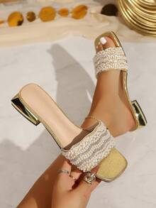 Spring/Summer New Women's High Heel Transparent Slides High Heel Sandals Shoes - Gold - View 1