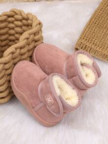 Sweet Style Cartoon Rabbit Logo Girls' Snow Boots, Thickened Faux Lambswool Lining, Cold-Proof Warm Shoes, Campus Daily Non-Slip Baby Boots, Suitable For Daily Wear And Outdoor Activities - Pink - View 3