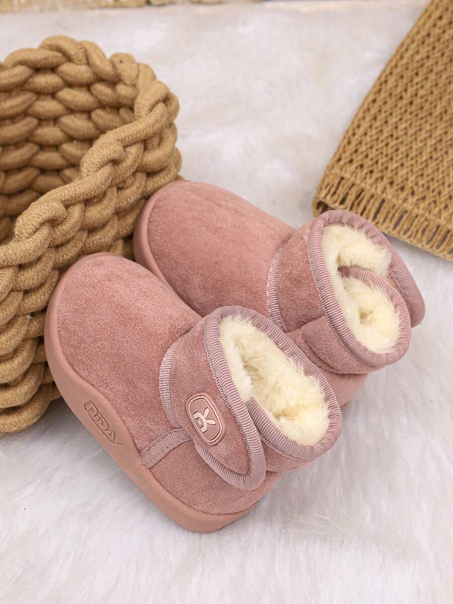 Sweet Style Cartoon Rabbit Logo Girls' Snow Boots, Thickened Faux Lambswool Lining, Cold-Proof Warm Shoes, Campus Daily Non-Slip Baby Boots, Suitable For Daily Wear And Outdoor Activities - Pink - View 1