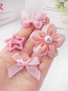 855PCS Pink Sweet Princess Style Girly Hair Accessory Set, Suitable For Girls. Includes Artificial Lily/Double Layer Glitter Butterfly/Pearl Mesh Flower Hair Clips, Rhinestone Heart Crown Bow Rabbit Bangs Clips Side Clips, Mini Claw Clips, Rabbit Ear Hair Ties, Multiple High Elasticity Non-Damaging Basic Hair Ties. Suitable For Daily/Party/Performance Use - Multicolor - View 9