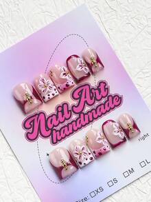10pcs Square Shaped Handmade Nail Tips, Y2K Baddie Style, Nude, Pink, Gold Nail Plates With French Tips, Carving Craft, Steel Beads, Bubble Beads, Asymmetric Liquid Metal, Cat Eye Elements Design, Pure Handmade Nail Tips, Suitable For Women And Girls, Glitter Nail Plates, 3 Sizes Available, Suitable For Parties, Proms, Daily Wear, Comes With Tool Kit, Can Be Given As A Gift To Women And Girls Nails Handmade Press On Nails - Violet Purple - View 2