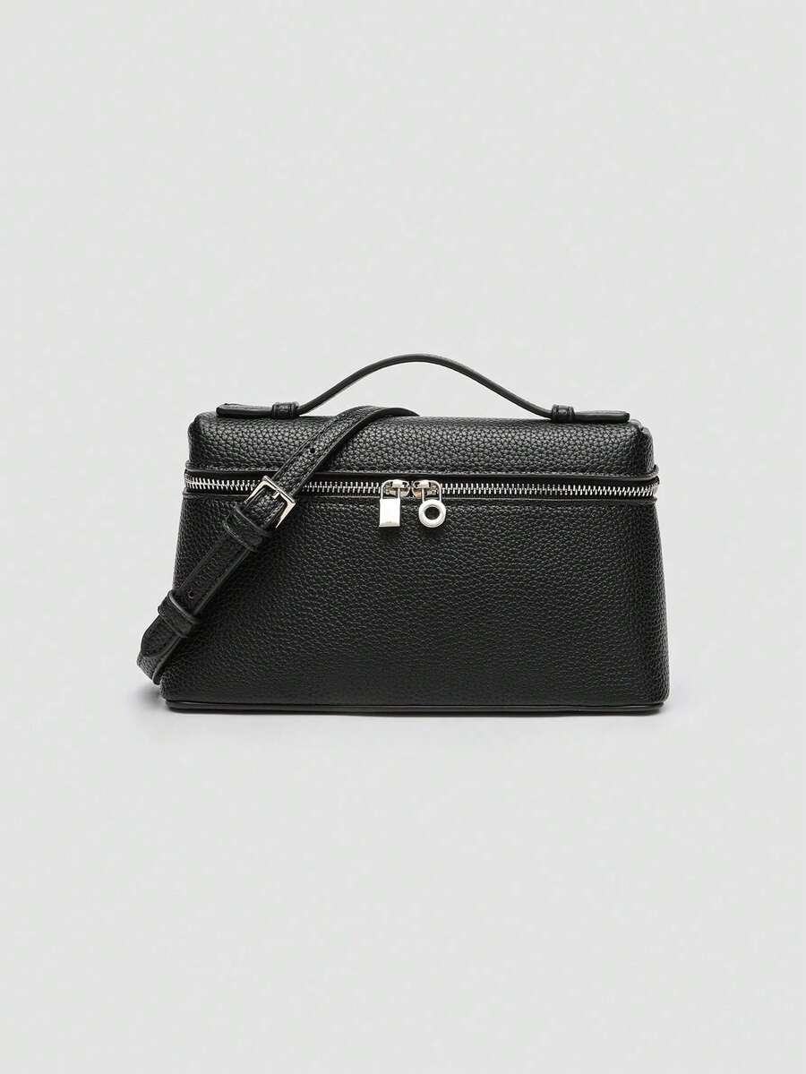 1 pieza Bolso de hombro cuadrado de unicolor con textura de grano de litchi en PU, bolso de mano pequeño para mujer, adecuado para combinar con diaria, salidas, compras, fiestas, bol - Burdeos - Ver 1