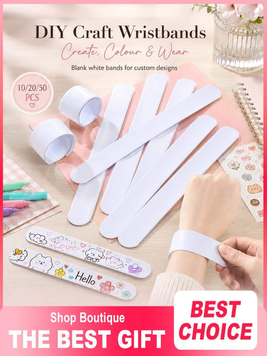 100pcs/50pcs/20pcs/10pcs/1pc White DIY Handmade Wristbands, Blank Colorable PVC Bracelets, Elastic Colorable Bangles, Suitable For Party Favors, Classroom Rewards And Craft Projects