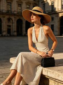 1pc Women's Wide Brim Straw Hat With Black Ribbon, Sun Protection Beach Hat - Multicolor - View 3