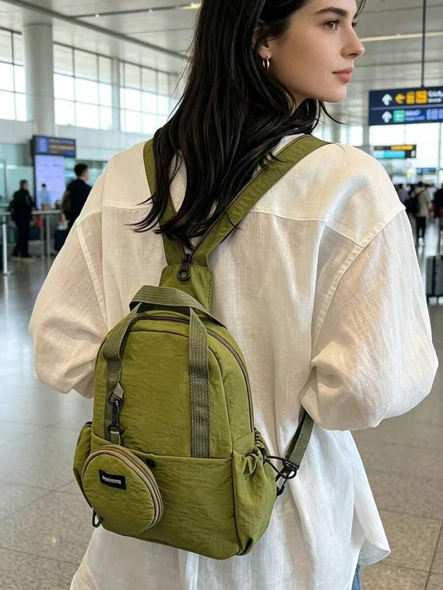 女款極簡純色尼龍背包附肩帶，輕量防水商務通勤日常背包，多口袋大容量休閒背包，適合辦公室工作、旅行、上學