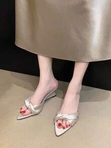 Sandal Selop Wedges Ujung Lancip Wanita, Sandal Selop Musim Panas Terbaru, Sepatu Hak Tinggi Desain Unik - Perak - View 3