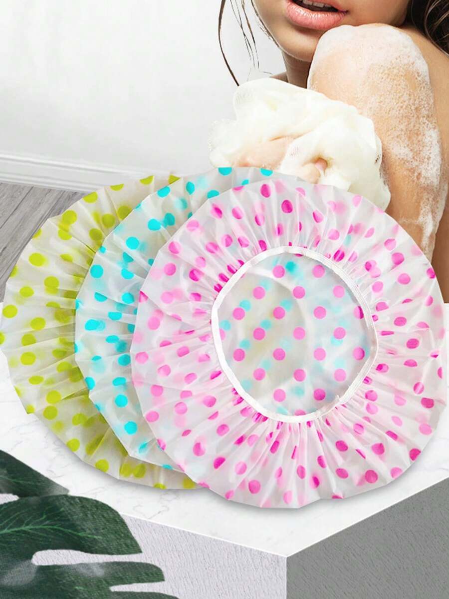 6/3/1pc Mixed Style Shower Caps, Reusable And Waterproof, With Elastic Band For Adjustable Fit, Keeps Hair Dry During Bathing, Designed For Women, Suitable For Daily Shower, Bathtub, Sauna And Hair Salon Use