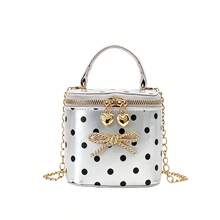 Bolso de mano mini con lunares para niñas, decoración de lazo, bolso bandolera con cadena, estilo princesa, cierre de cremallera, bolso accesorio adecuado para uso diario - A - Ver 10
