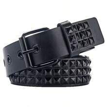 1pc Men's Solid Color Punk Belt With Rhinestone & Sequin Embellishments, Rock Style Fashion Belt For Men - Multicolor - View 7