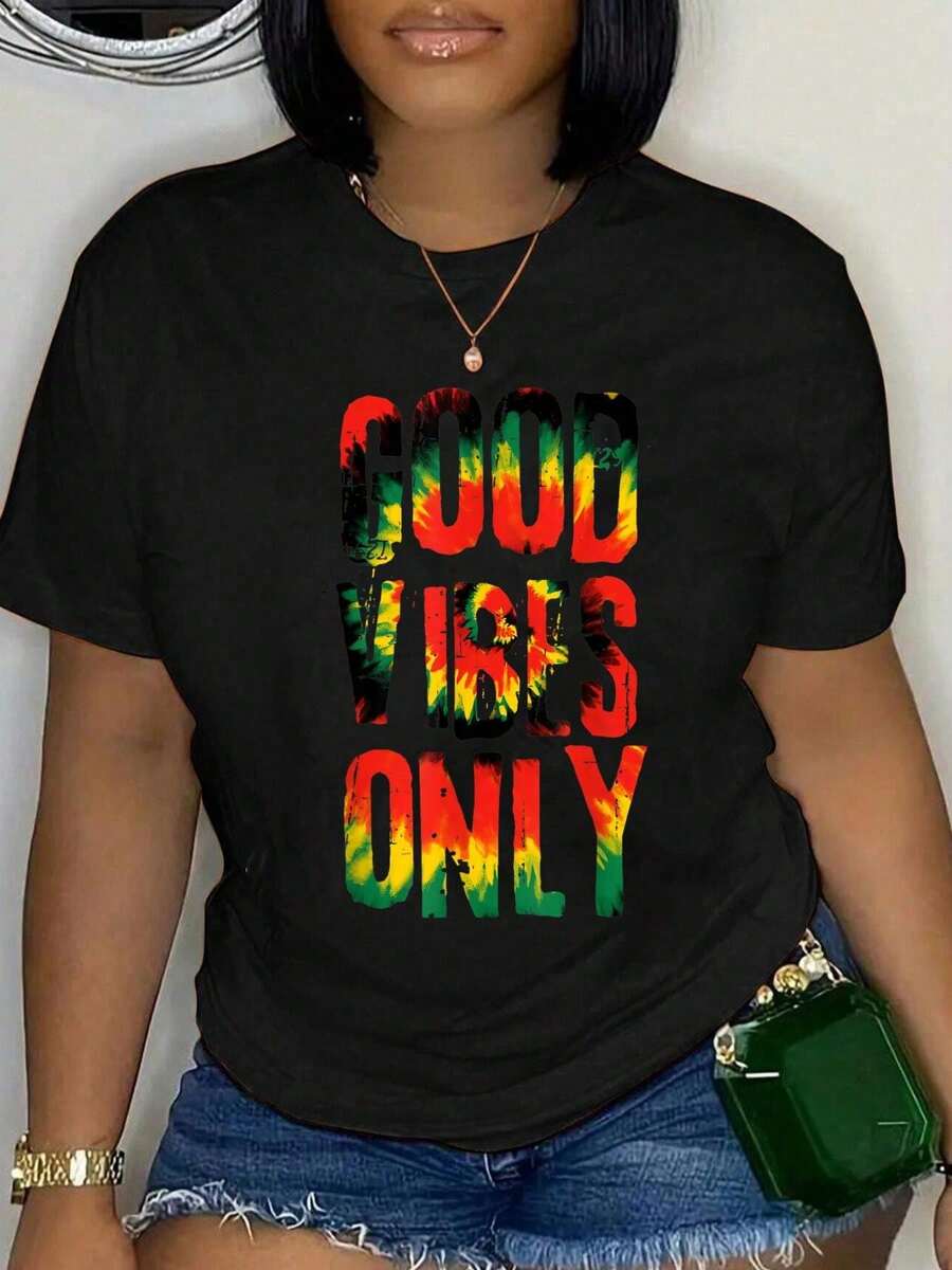 Camiseta de manga corta de verano para mujer, talla grande, estilo Y2K, 100% algodón, Reggae, Good Vibes Only Jamaica One Love Rast A, para mujer y hombre, de corte holgado, cómoda y suave, - Negro 12 - Ver 1