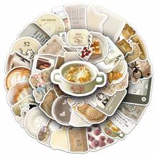 50pcs Oat Latte INS Style Cartoon Retro Exquisite Food Stickers For Scrapbook, Doodle, Notebook And Guka - Multicolor - View 3