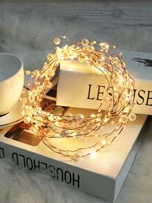 1pc 2/3/5m Faux Pearl Wrapped Copper Wire Decorative String Lights, Requires 2 AA Batteries, Indoor Tabletop Decorative String Lights, Party, Holiday Event, Wedding Scene Decorative Lighting, Home Room Wall Decorative Lights - Warm white light - View 1