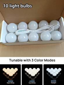 Mehrspezifikations 3-Farben USB Schminkspiegel Glühbirne, LED Make-up Licht mit drehbarer Kabelaufbewahrung, dimmbar und farbanpassbar, Schminktisch Glühbirne 4LED/6LED/8LED/10LED/12LED/14LED/16LED - Dreifarbig verstellbares Licht - Übersicht 9