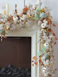 Pumpkin Autumn Maple Leaf Garland,Halloween Artificial Plants, Artificial Maple Leaves & Pumpkins, Outdoor Artificial Flowers, White Holiday Hanging Wreath, Autumn Maple Leaf Vine Decoration For Living Room, Office, Table, Wedding - A - View 3
