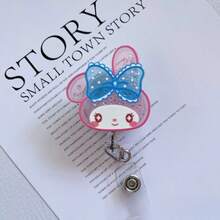 1pc Cute Floating Glitter Cat & Rabbit Cartoon Character Retractable Badge Reel - Doctor / Nurse / Teacher / Office Badge - A - View 6
