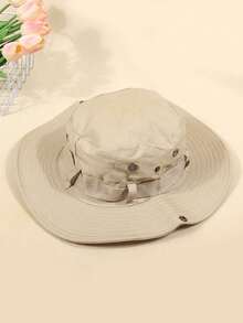 1 buah Topi Outdoor Warna Polos Baru, Topi Pelindung Matahari Bertepi Lebar dengan Tali Serut, Cocok untuk Santai, Mendaki, Memancing, Berkemah, Bersepeda, Mendaki Gunung, Perlindungan Matahari, Tahan Angin, Topi Ember Unisex - A - View 4