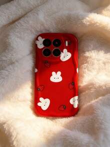 1pc Creamy Dopamine Wave Ruffle Soft TPU Texture Creative Personalized Full-Screen Strawberry Rabbit Pattern Phone Case Compatible With Galaxy S21 S22 S23 S24 S25 S26/Honor/ And Other Models - White - View 5