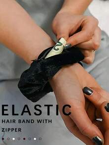 3pcs Hidden Zipper Hair Ties, Elastic Headbands With Secret Pocket, Anti-Theft Money Pouch, Suitable For Travel And Sports, Can Hold Cash/Keys, Practical Creative Holiday Gift/Travel Essential - Multicolor - View 2