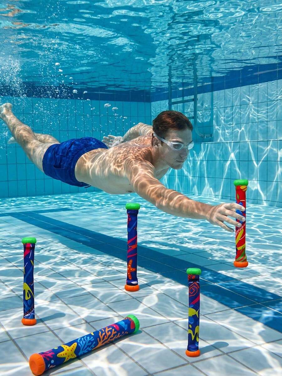 5 Sets Affordable Practical PVC Material Random Color Swimming Pool Dive Toys Set, Underwater Treasure Hunt Grabbing Game, Adult Water Sports Equipment, For Outdoor Pools Beaches, Summer Party Game Props, Halloween Thanksgiving Gift - Diving Toys - View 1