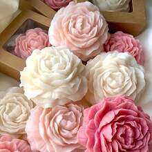 Molde de silicona para vela con flor de peonía, molde de silicona para adorno de resina y yeso aromático con peonía floral realista, disponible en 3 tamaños grande, mediano y pequeño, reutilizable, resistente al calor, fácil de desmoldar, adecuado como regalo festivo o decoración del hogar - A-blanco - Ver 6