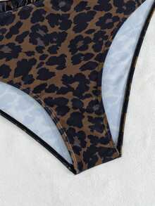 Women's Leopard Print Bandeau Lace Bikini 2 Pieces Set With High Waist Swim Bottoms, Suitable For Summer Island Vacation Beach - Multicolor - View 6