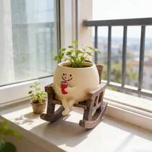 1个摇椅造型多肉植物盆栽树脂工艺品装饰，/咖啡/笑脸花盆，桌面装饰，花园庭院植物花盆 - 彩色 - 查看 7