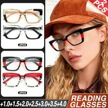 2 pièces Lunettes de lecture à monture large style œil de chat, design imprimé léopard, avec charnières à ressort premium, convient pour le port quotidien des femmes - Blanc - Voir 1