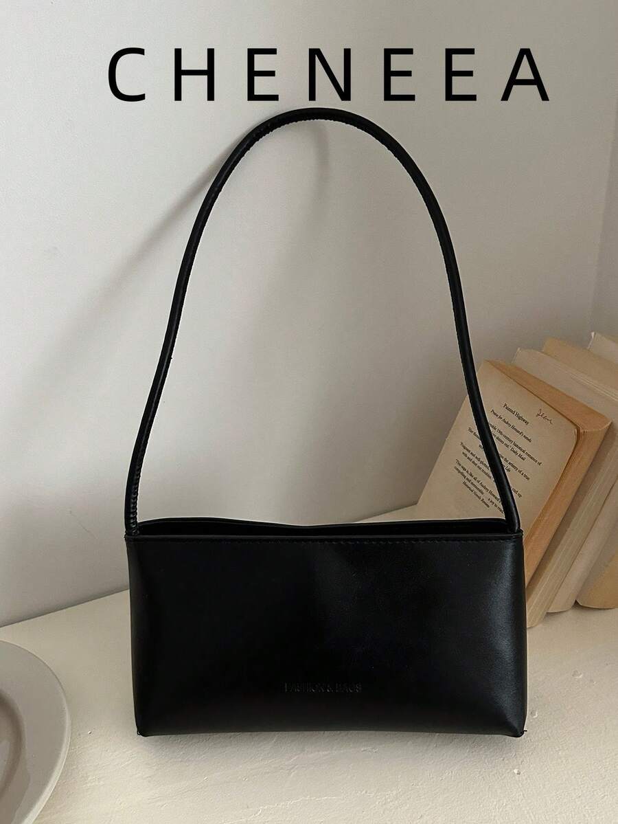 Bolso baguette de moda retro primavera/verano, apertura con cremallera, ligero y minimalista, superficie suave de unicolor, bolso de hombro y axila de pequeña capacidad