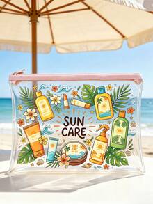 New Sun Protection Theme Printed PVC Waterproof Toiletry Bag, PVC Beach Bag, Fresh Hand-Drawn Sun And Sun Protection Design, Summer Sun Protection Care Storage Gift, PVC Travel Organizer Bag With Zipper, Lightweight Fade-Resistant Makeup Toiletry Bag Suitable For Women And Men, Easy To Wipe Design, Suitable For Mothers, Teachers, Friends, Nurses Makeup Bag, School Vacation Holiday Back To School Supplies Toiletry Bag - Multicolor - View 6