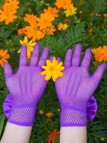 1 Pair Kids Lace Hollow Bow Princess Gloves (Suitable For Party And Holiday Events) - Dark Purple - View 5