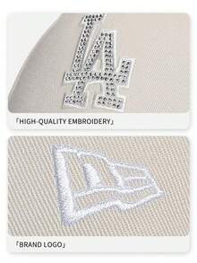 New Era Japanese Minimal Cream Rhinestone LA Baseball Cap, Versatile Casual Sun Hat For Daily Errands, Road Trips & Everyday Styling - White - View 5