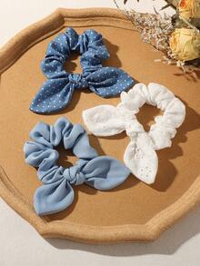 3PCS Vintage Polka Dot Hollow Embroidery Rabbit Ear Women's Scrunchies, Suitable For Daily Commute, Dating Hair Accessories - Multicolor - View 6