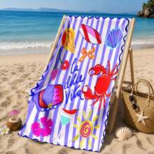 1 La Vita Striped Microfiber Beach Towel In Holiday Style With Print, Soft, Absorbent, Lightweight, Quick-Drying, Ideal For Summer Trips, Beach Essentials, Machine Washable, Suitable For Swimming Pools And Outdoor Activities - Multicolor - View 3