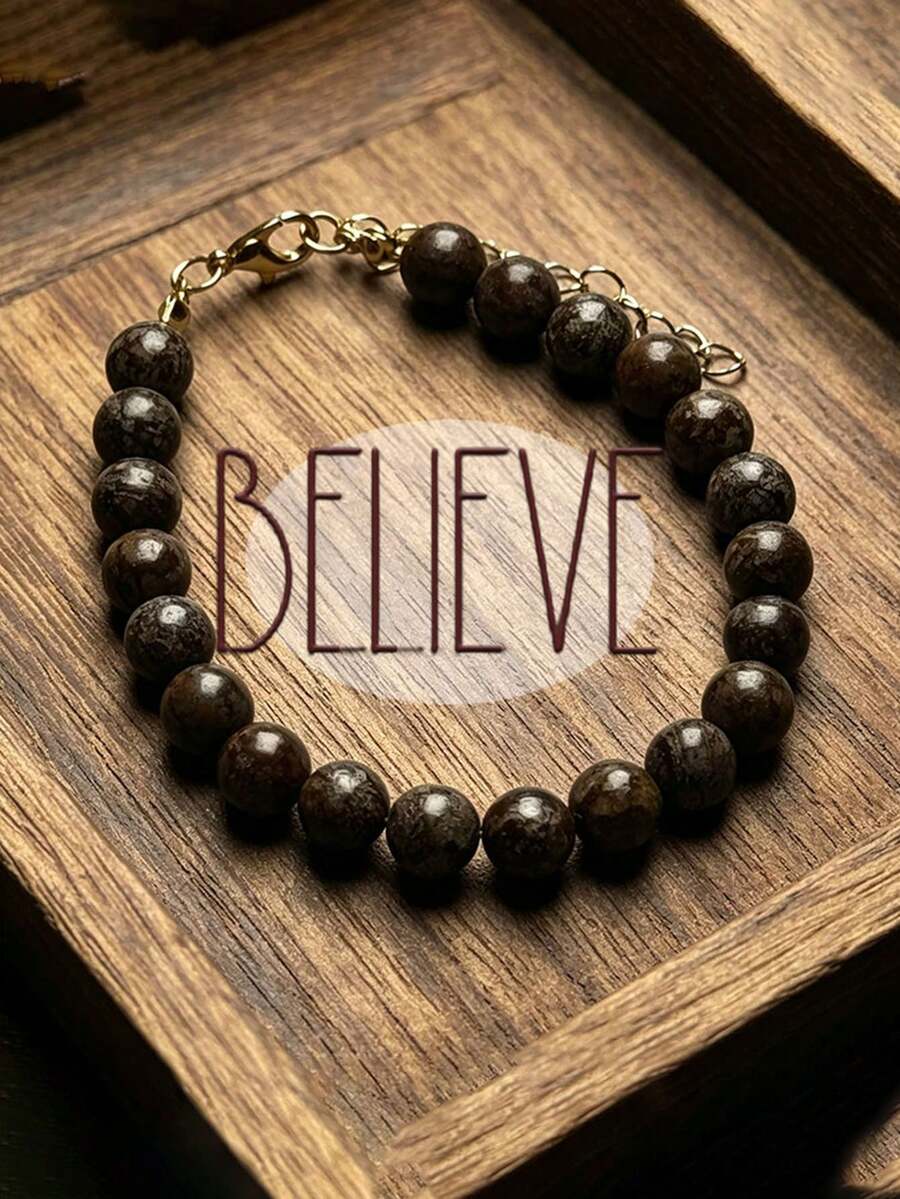 1PC Natural Coffee Stone Women's Handmade Woven Bracelet, Women's Fashion Vintage Bracelet, Adjustable Size, Suitable For Daily Wear Or As A Gift For Family And Friends. - Multicolor - View 1