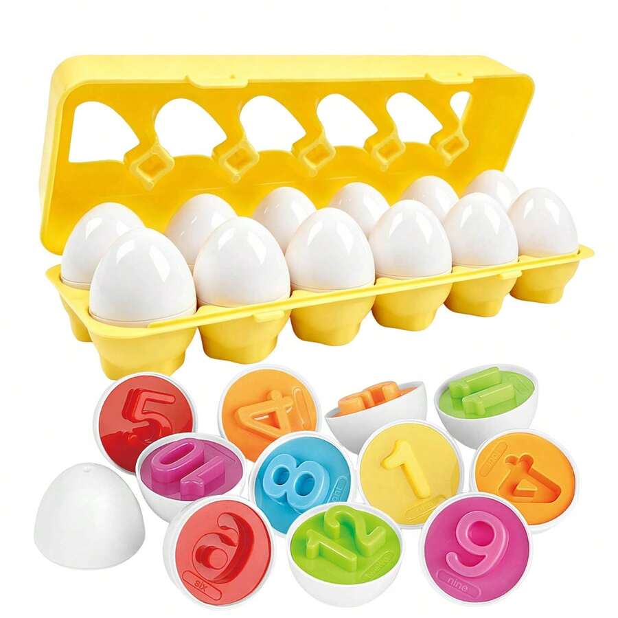 12pcs Number Matching Egg Toys With Storage Egg Box, Colorful Number Cognition Early Education Educational Game For Children
