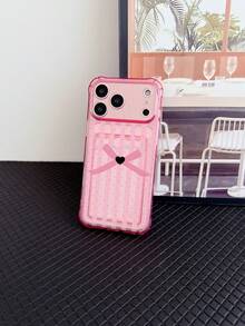 1pc Pink Transparent TPU Soft Pink & White Polka Dot Black Heart Bow Pattern Four-Corner Anti-Drop Integrated Card Slot Phone Case, Fashion Versatile Creative Personalized, Full Body Protection Dustproof Waterproof Soft Shell Suitable For Versatile Phone Case/Card Holder Phone Case/Funny Phone Case/Android Phone Case - Multicolor - View 4