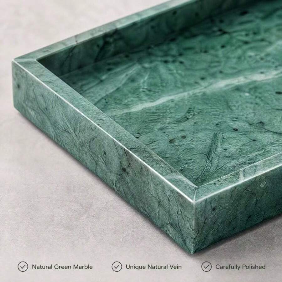 1pc Natural Marble Vanity Tray Set, Luxury Stone Storage Tray, 3 Colors Available (Pink Purple/White Gray/Green), Suitable For Jewelry, Cosmetics And Perfume, Bathroom And Home Decor - Green Peel - View 1