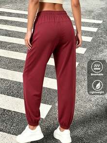 Pantalones casuales de fitness de seda de hielo con dobladillo enrollado para mujer, primavera/verano, yoga, actividades al aire libre, esencial para la temporada de regreso a la escuela - Rojo - Ver 6