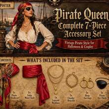 Kit de déguisement pirate pour adulte 4 pièces, accessoires avec logo Jolly Roger et collier à accents dorés, ensemble durable pour bal masqué & foire de la Renaissance - Multicolore - Voir 2