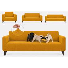 3-Piece Stretch Elastic Sofa Cover Set, Complete Living Room Set - Mustard Yellow - View 6