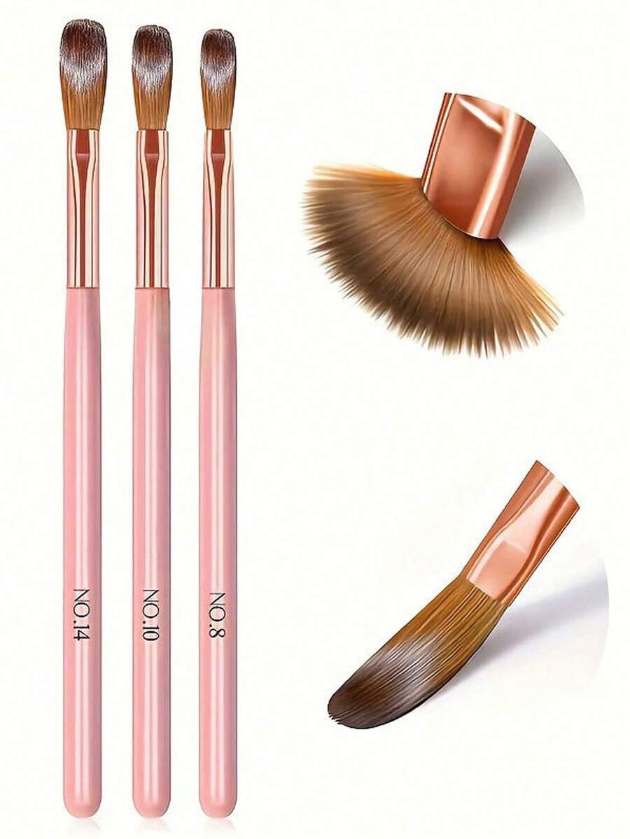 3pcs Acrylic Nail Brush Set, Sizes 8/10/14, Professional Nail Brushes For Acrylic Powder, Nail Extensions And 3D Nail Carving, Suitable For DIY Home Manicure And Salon Nail Tools - Multicolor - View 1